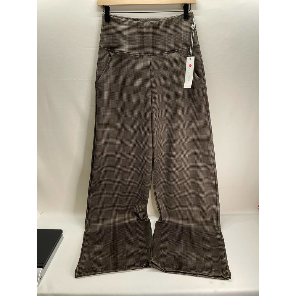 Kira Grace Wide Leg Pull On Pant Glen Plaid Brown Black High Waist Size MED NEW